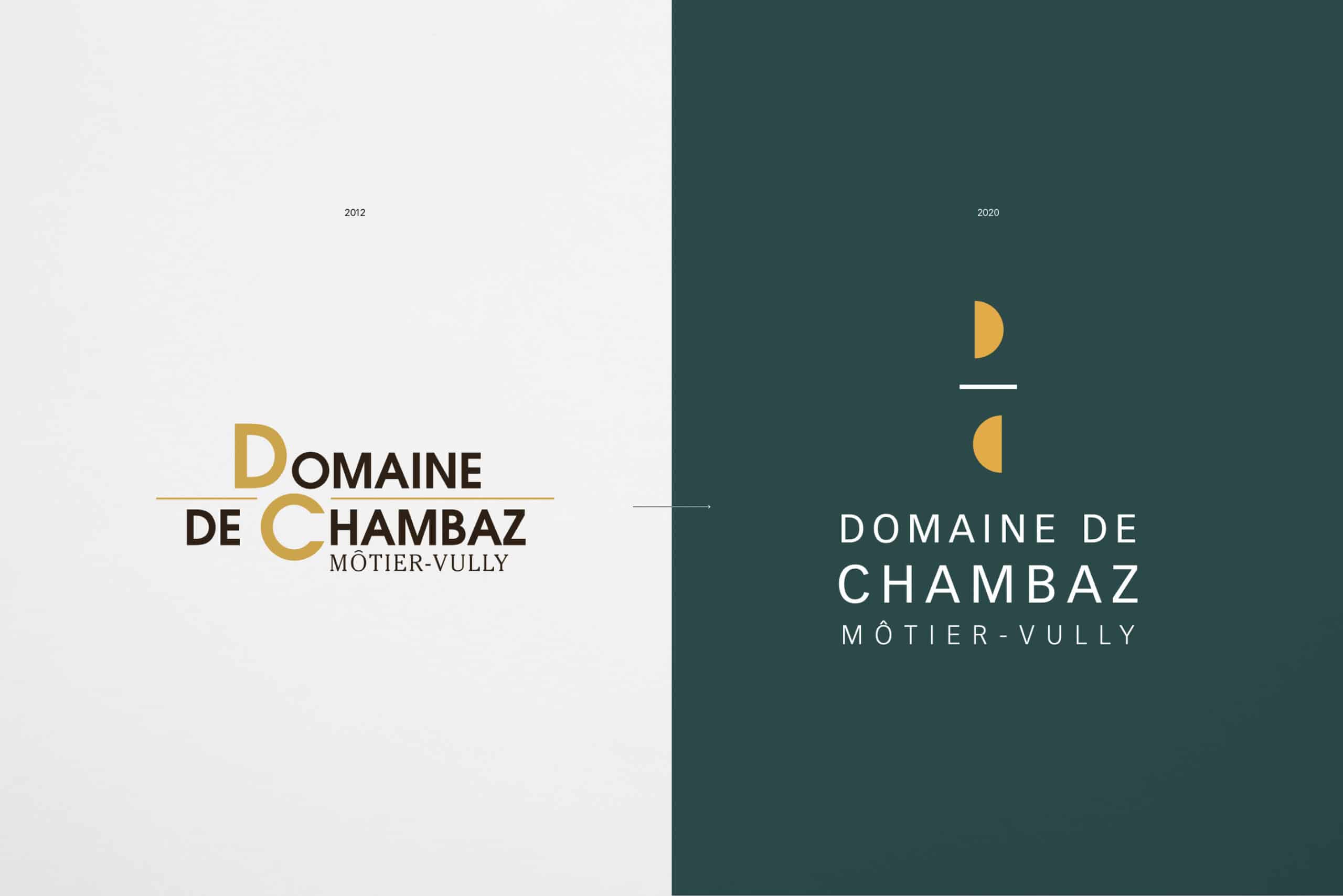 Différences entre le logo Domaine de Chambaz de 2012 et celui de 2020. Séquence avant/après.
