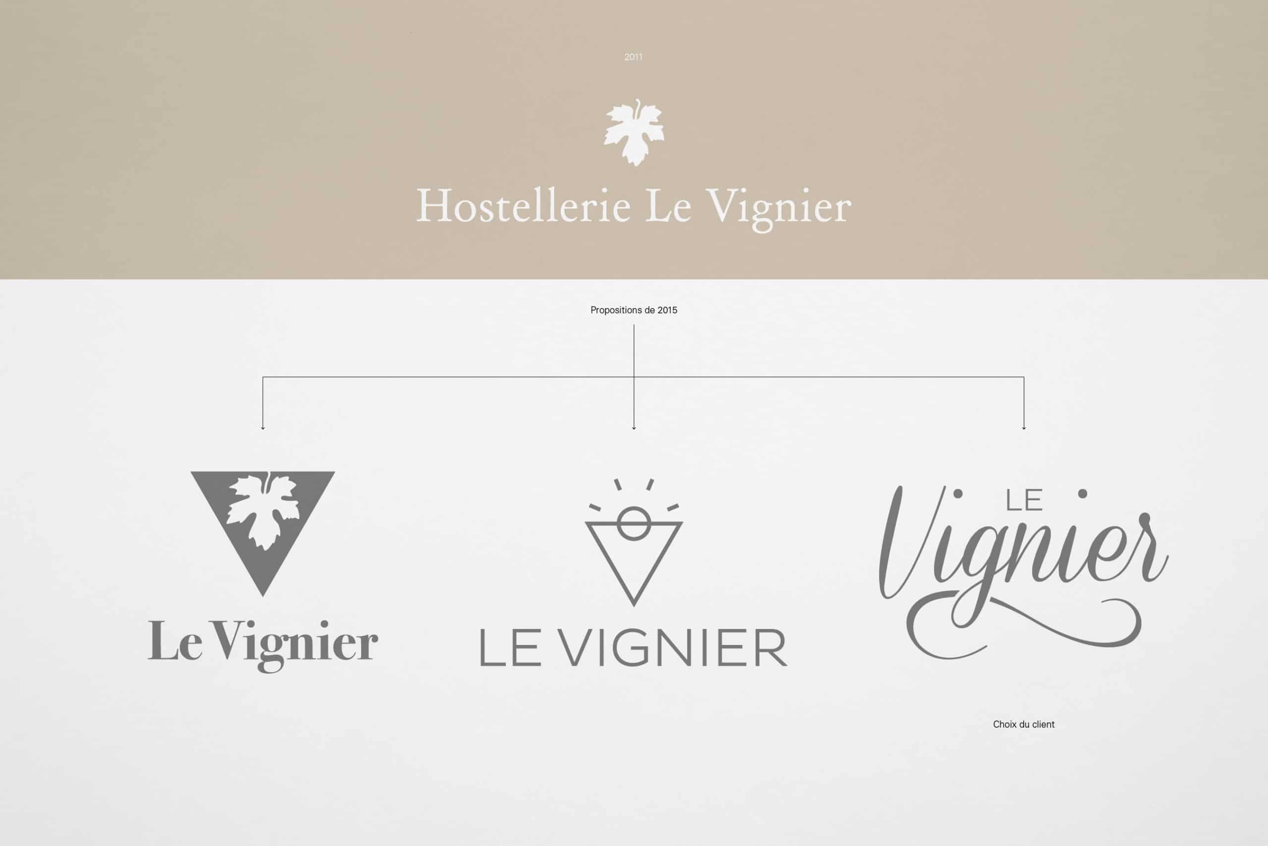 Première étape de propositions de logos pour Le Vignier à Avry-devant-Pont.