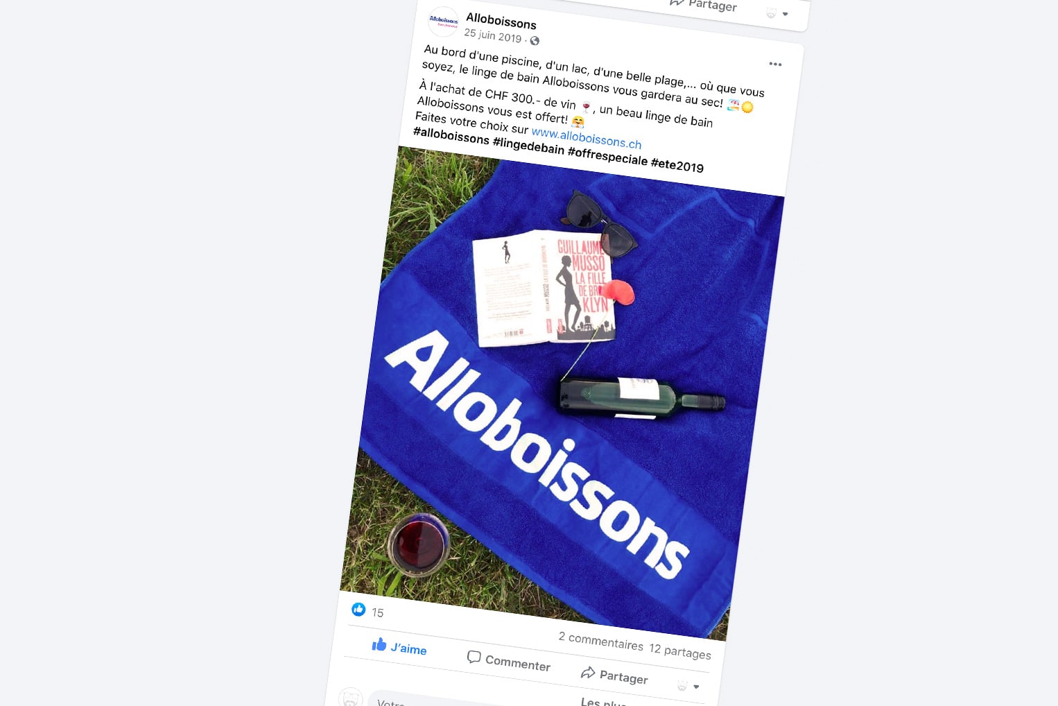 Publication Facebook réalisée pour Alloboissons dans le but de communiquer une promotion d'été.