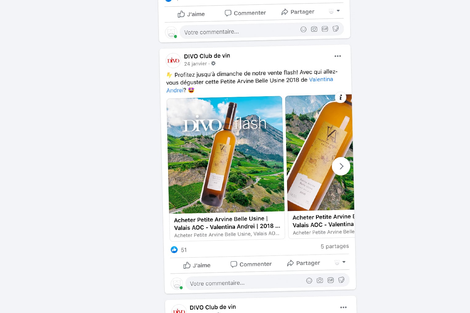 Publication Facebook réalisée pour une vente flash du club de vins DIVO.
