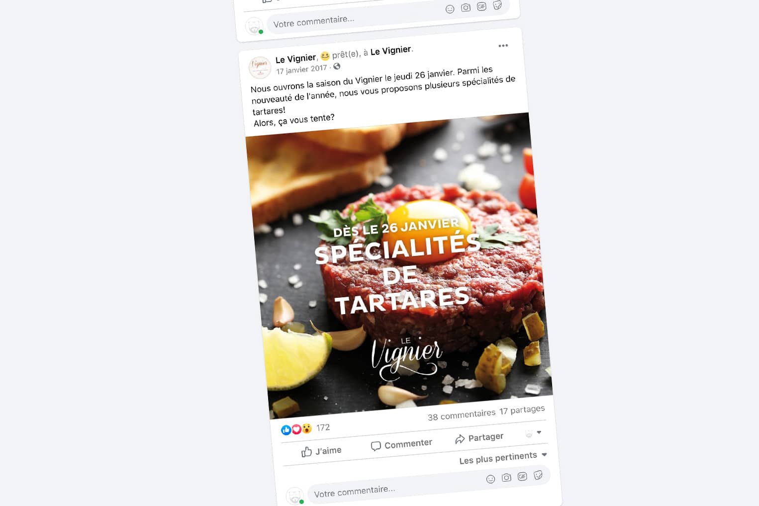 Publication Facebook réalisée pour Le Vignier à Avry-devant-Pont.
