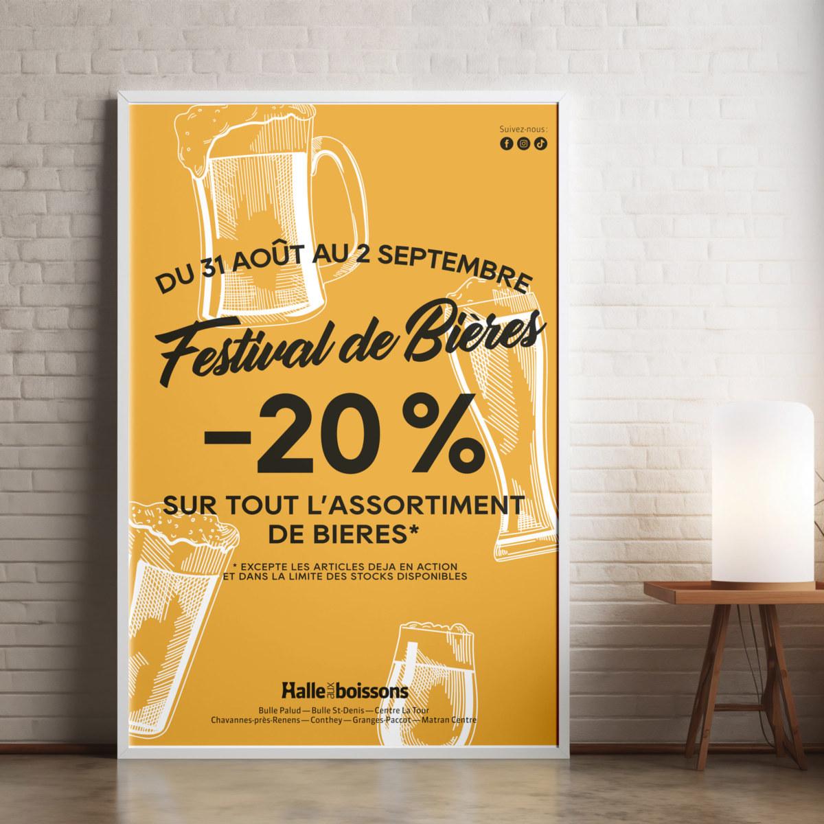 Halle aux Boissons, affiche festival de bières jaune