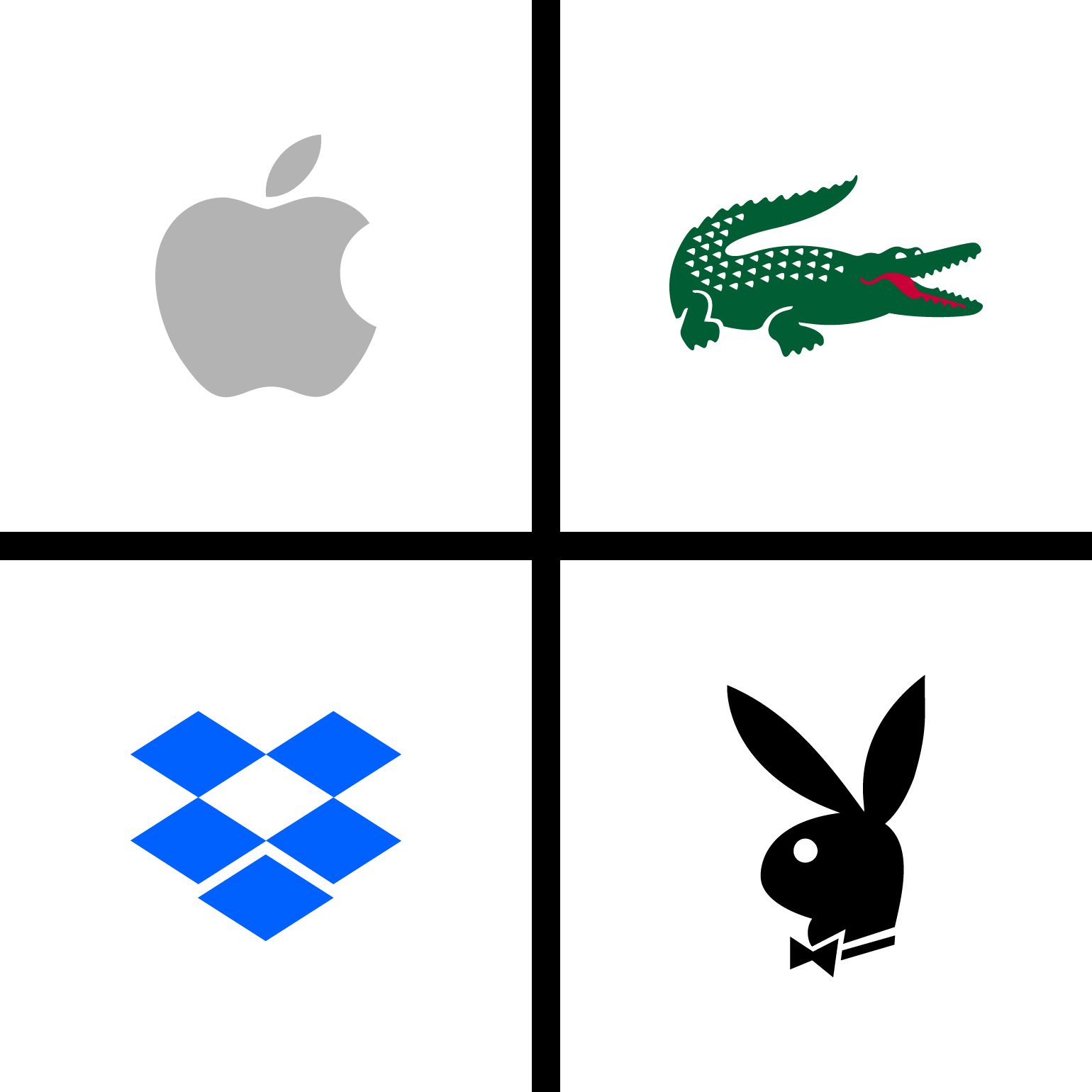 Exemples de pictogrammes: Apple, Lacoste, DropBox, Play Boy.