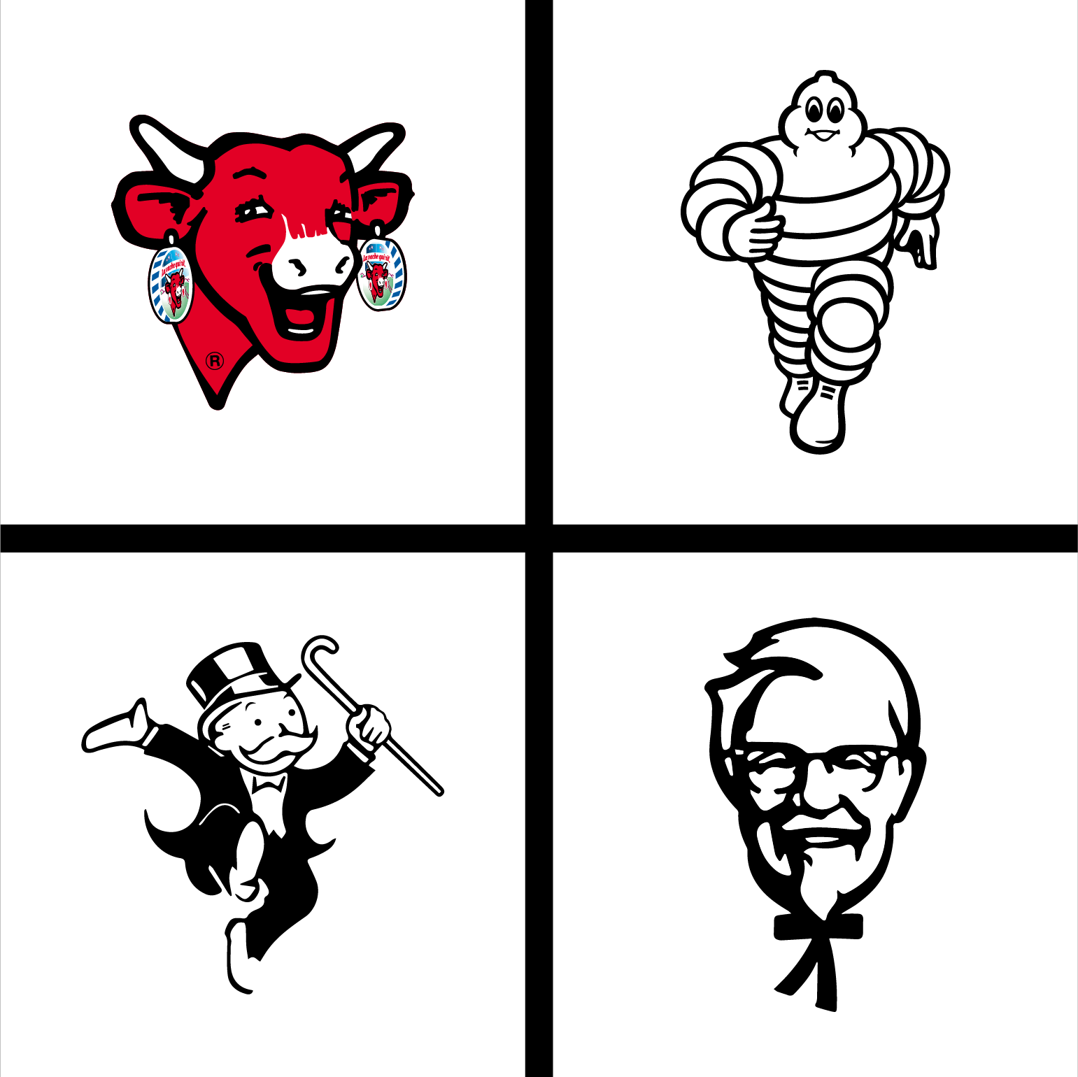 Exemples de mascottes: La vache qui rit, Michelin, Monopoly, KFC.