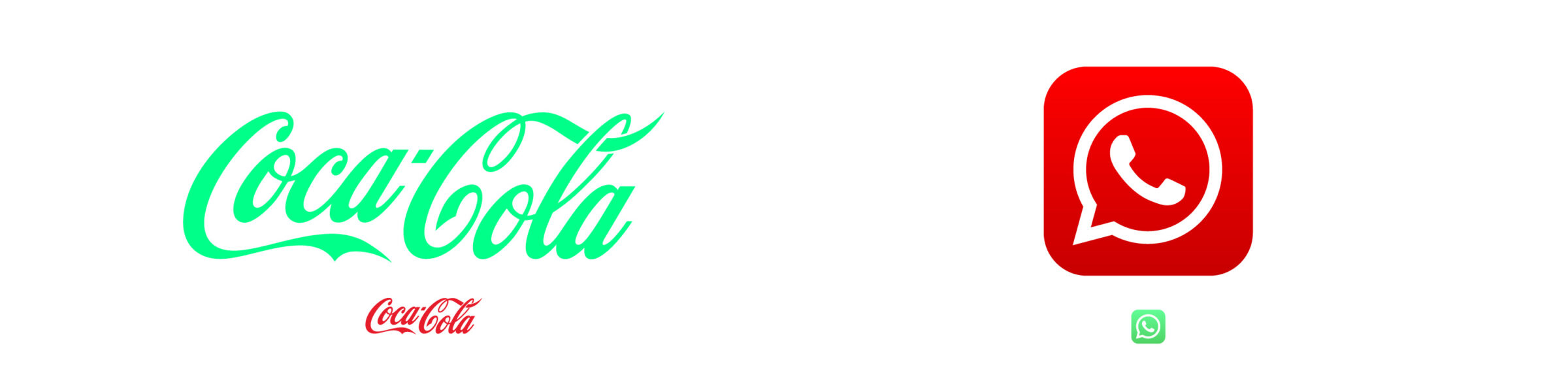 Logos Coca-Cola et WhatsApp avec les couleurs inversées.