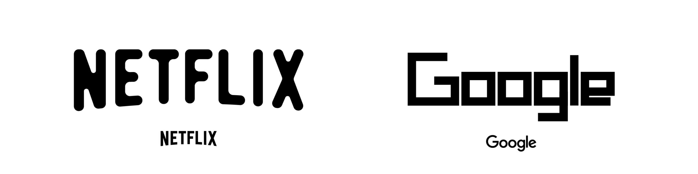 Logos Netflix et Google dont les aspects, rondeur, rigidité, ont été inversés.